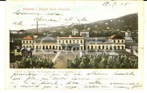 Cartolina originale da collezione 1905 SAVONA Piazza della Stazione Cartolina postale ILLUSTRATA FP VG 1
