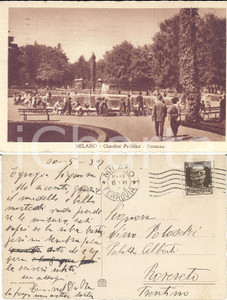 Cartolina originale da collezione 1932 MILANO Giardini pubblici Cartolina sarta a Nina SAUNDERS POLONSKY FP VG 1