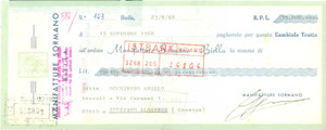 Documento originale, autentico 1968 BIELLA Manifatture SORMANO Cambiale intestata con bolli 1