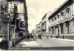 Cartolina originale da collezione 1950 CATANIA Viale XX SETTEMBRE con auto, calesse e passanti ANIMATA FG VG 1