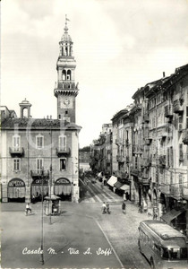 Cartolina originale da collezione 1953 CASALE AL Via Aurelio SAFFI torre SANTO STEFANO caffÃ¨ DEVECCHI ANIMATA FG 1