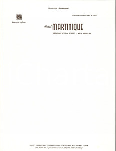 Materiale pubblicitario d’epoca 1950 ca NEW YORK Hotel MARTINIQUE Management KRIDEL Hotels Carta intestata 5 1
