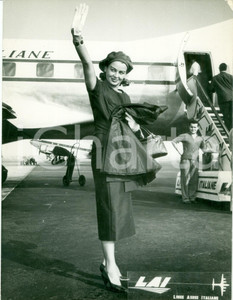 Fotografia d epoca originale 1955 ca ROMA Eleonora ROSSI DRAGO si imbarca su LINEE AEREE ITALIANE LAI Foto 1