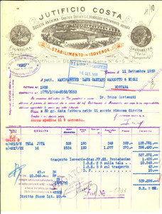 Documento originale, autentico 1950 GENOVA Jutificio COSTA Juta e tele manganate Fattura ILLUSTRATA 1