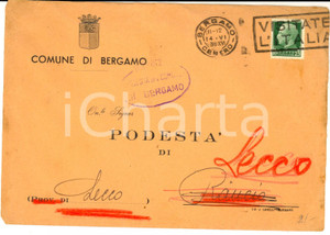 Materiale pubblicitario d’epoca 1938 COMUNE DI BERGAMO STORIA POSTALE Busta intestata affrancatura L. 25 1