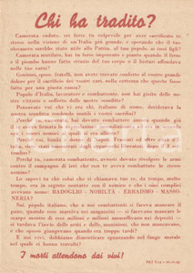 Documento originale, autentico 1943 PROPAGANDA RSI Non bisogna dimenticare chi ha tradito EBREI BADOGLIO 9 1