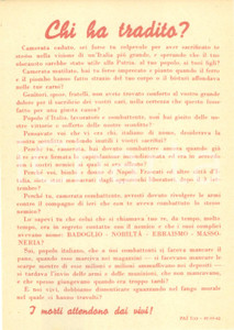 Documento originale, autentico 1943 PROPAGANDA RSI Non bisogna dimenticare chi ha tradito EBREI BADOGLIO 11 1