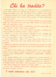 Documento originale, autentico 1943 PROPAGANDA RSI Non bisogna dimenticare chi ha tradito EBREI BADOGLIO 12 1