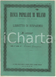 Oggetto da collezione cartaceo 1907 BANCA POPOLARE DI MILANO  Libretto di risparmio al portatore 1