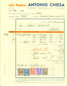 Documento originale, autentico 1941 MILANO Antonio CHIESA Calze maglierie Fattura commerciale 1
