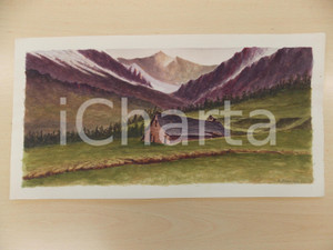 Stampa, bozzetto originale 1950 ca ARTE Paesaggio con baita in montagna Acquerello E. BONAGLIA 40 x 22 cm 1
