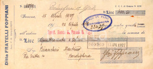 Oggetto da collezione cartaceo 1927 GENOVA Fratelli FOPPIANI successori GUGLIELMOTTI Cambiale pubblicitaria 1