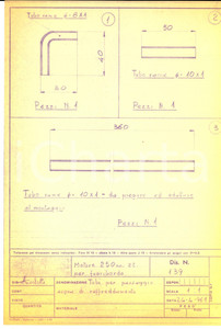 Stampa, bozzetto originale 1961 NAUTICA Motore 250 cc. fuoribordo  Tubi per acqua raffreddamento Disegno 1