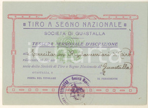Oggetto da collezione cartaceo 1912 GUASTALLA Tiro a segno nazionale  Tessera personale d iscrizione 15x10 cm 1