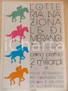 Oggetto da collezione cartaceo 1990 IPPICA Lotteria nazionale di MERANO Locandina illustrata MAGGI 25x35 cm 1
