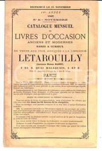 Libro, pubblicazione d epoca 1887 PARIS Librairie LETAROUILLY Catalogue mensuel livres d occasion rares  nÂ°11 1