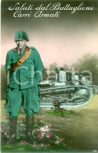 Cartolina originale da collezione 1930 ca REGIO ESERCITO Saluti dal Battaglione Carri Armati Cartolina FP NV 1