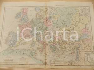 Stampa, bozzetto originale 1884 PARIS DRIOUX  LEROY Atlas universel Europe Ã  l Ã©poque des Croisades 46x32 1