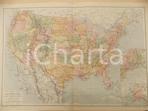 Stampa, bozzetto originale 1884 PARIS DRIOUX  LEROY Atlas universel EtatsUnis 46x32 cm  Ed. BELIN 1