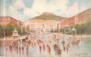 Cartolina originale da collezione 1919 NAPOLI Piazza Municipio Monumento a Vittorio Emanuele Cartolina ILLUSTRATA 1