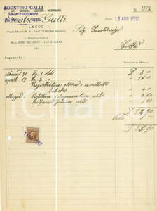 Documento originale, autentico 1938 LECCO Agostino GALLI Auto motocicli accessori e rifornimenti Fattura 1