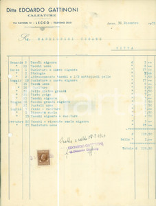 Documento originale, autentico 1939 LECCO Calzature Ditta Edoardo GATTINONI Fattura commerciale 1