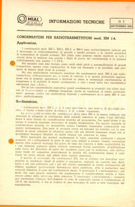 Materiale pubblicitario d’epoca 1939 MILANO Ditta MIAL  Condensatori per radiotrasmettitori XM 14 Volantino 1