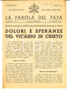 Giornale, rivista storica 1942 LA PAROLA DEL PAPA Dolori e speranze del Vicario di Cristo Anno III nÂ°4 1