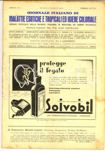 Giornale, rivista storica 1938 GIORNALE ITALIANO MALATTIE ESOTICHE Malaria nelle colonie Anno XI nÂ° 2 1