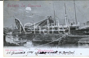 Cartolina originale da collezione 1906 ANCONA Mandracchio con battelli da pesca Cartolina VINTAGE FP 1