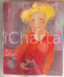 Opera d’arte autentica 1970 ARTE Daniela Romano  Fanciulla al tavolino  olio su tela 40x50 1