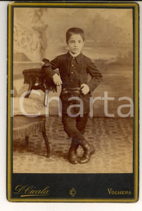 Fotografia d epoca originale 1880 ca VOGHERA Ritratto di bambino in divisa da collegiale  Foto Davide CICALA 1