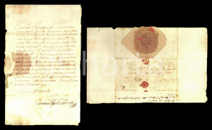 1714 VIENNA Imperatrice Eleonora del PALATINATO-NEUBURG - Lettera con AUTOGRAFO Lettera con firma autografa di Eleonora Maddalena di Neuburg, Sacra Romana Imperatrice come moglie di Leopoldo I d'Asburgo.Il destinatario &egrave; il cardinale Girolamo Grimaldi.Nella lettera, in lingua latina, l'imperatrice ringrazia e ricambia il cardinale per gli auguri ricevuti in occasione delle festivit&agrave;.Pregevole sigillo in carta appuntato al verso.CONDIZIONI: POOR (piegature d'epoca; fioriture; alcuni piccoli strappi lungo le piegature e parziale danno al sigillo)PAGINE: 4 (1 scritta + 1 con indirizzo)FORMATO: 31x20 cm     originale e autentica 1
