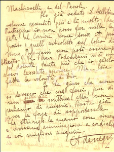 1930 Ada NEGRI "Non so cosa farei pur di non essere piÃ¹ scrittrice" - AUTOGRAFO Lettera interamente autografa di Ada Negri a Giuseppe Lipparini, che gli aveva inviato la sua raccolta "Divertimenti". Ada Negri loda il volume e si rammarica per la mancata pubblicazione di un articolo su Nino Podenzani.Da notare la correzione nella frase "Io le giuro che non so davvero che cosa farei, pur di non fare la scrittrice", modificata in "non essere pi&ugrave; scrittrice".CONDIZIONI: FAIR (piegature d'epoca)PAGINE: 1 (2 facciate)FORMATO: 22x28 cm      originale e autentica 1