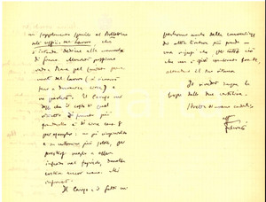 1913 MILANO Filippo TURATI e le onoranze per Giovanni MONTEMARTINI *AUTOGRAFO Lettera interamente autografa di Filippo Turati, relativa alla commemorazione di Giovanni Montemartini, in occasione della quale aveva gi&agrave; scritto un'epigrafe. Turati si occupa della veste editoriale, con cartolina, ritratto e testo.Indirizzata all'avv. Brunetto Griziotti.Timbro sulla busta dello studio Turati. Carta intestata della Camera dei Deputati.CONDIZIONI: FAIR (piegature d'epoca)PAGINE: 4 (3 facciate scritte)FORMATO: 21x13 cm     originale e autentica 1