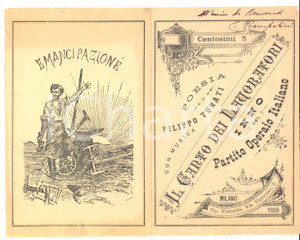 1889 Filippo TURATI Il canto dei lavoratori - Autografo Camillo PRAMPOLINI Pieghevole contenente il testo de "Il canto dei lavoratori" di Turati, con autografo del socialista Camillo Prampolini alla prima pagina.CONDIZIONI: FAIR (lievi scoloriture)PAGINE: 8 facciate    originale e autentica 1
