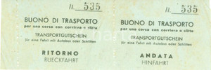 Oggetto da collezione cartaceo 1950 ca STORIA TRASPORTI Buono per corsa con corriera o slitta Andata ritorno 1