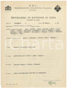 Documento originale, autentico 1938 F.C.I.  CICLISMO MILANO VIGORELLI  Programma di riunione su pista 1