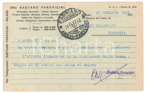 Cartolina originale da collezione 1927 MILANO Ditta Gaetano PARAVICINI Giocattoli e palloni in gomma  Cartolina 1