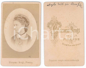Fotografia d epoca originale 1875 ca FIRENZE Famiglia GANDINI  Ritratto di donna Foto Giacomo BROGI CDV 1