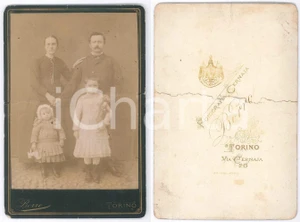 Fotografia d epoca originale 1880 ca TORINO Ritratto di famiglia con due bambine  Foto BORRO DANNEGGIATA 1
