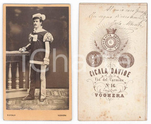 Fotografia d epoca originale 1870 ca TEATRO VOGHERA Alberico ISOLA in costume di scena Foto RARA CICALA 1