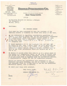 Documento originale, autentico 1955 NEW YORK  BIDDLE PURCHASING  Importing pruning shears  Letter 1