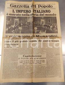 Giornale, rivista storica 1936 GAZZETTA DEL POPOLO L Impero italiano  Miracolo di Mussolini  Giornale 1