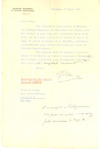 Autografo originale 1954 VALDAGNO Lettera Gaetano MARZOTTO per contributo  AUTOGRAFO 1