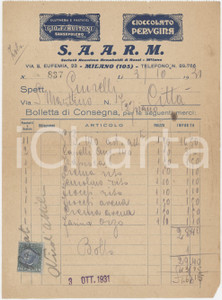 1931 MILANO - Società Anonima ARNABOLDI & ROSSI Farinacei - Bolletta di consegna