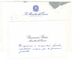 Autografo originale 1985 ROMA Giovanni GORIA Ministro del Tesoro  Biglietto di auguri AUTOGRAFO 1