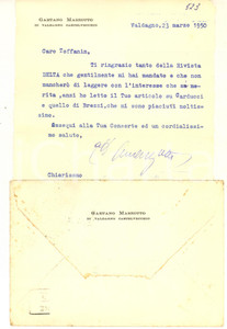Autografo originale 1950 VALDAGNO Lettera Gaetano MARZOTTO per ringraziamento  AUTOGRAFO 1