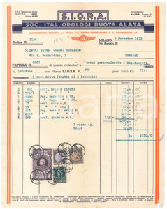Documento originale, autentico 1933 MILANO Via Ausonio 30  S.I.O.R.A. Società Orologi Ruota Alata Fattura 1