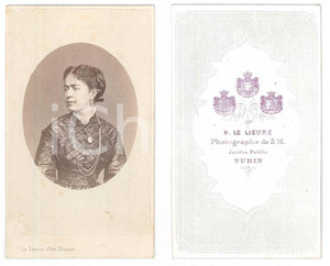 Fotografia d epoca originale 1870 ca TORINO Ritratto di donna in abito a quadretti Foto LE LIEURE CDV 1